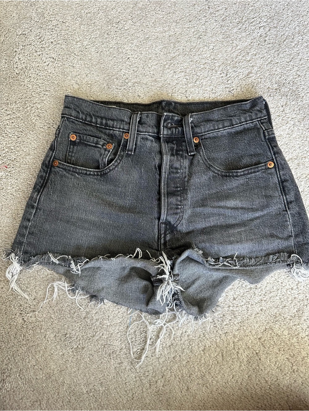 Levi’s Premium 501 Original Button Fly Black Cutoff Denim Shorts